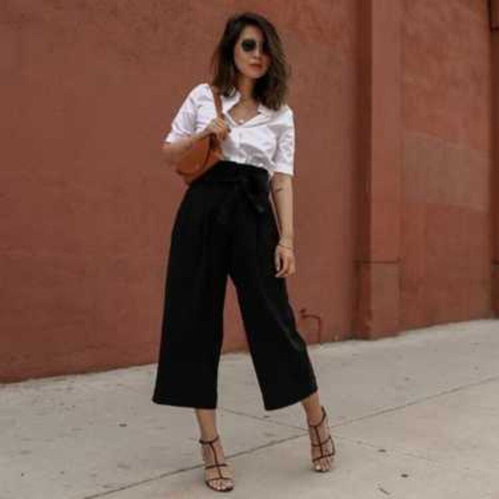 COS Pleated Paperbag Waist Elegant Navy Blue  High-Waist Cropped Women's 2 Pants